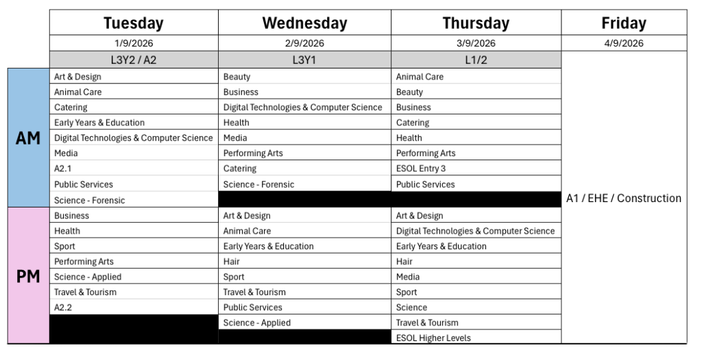 Induction Timetable