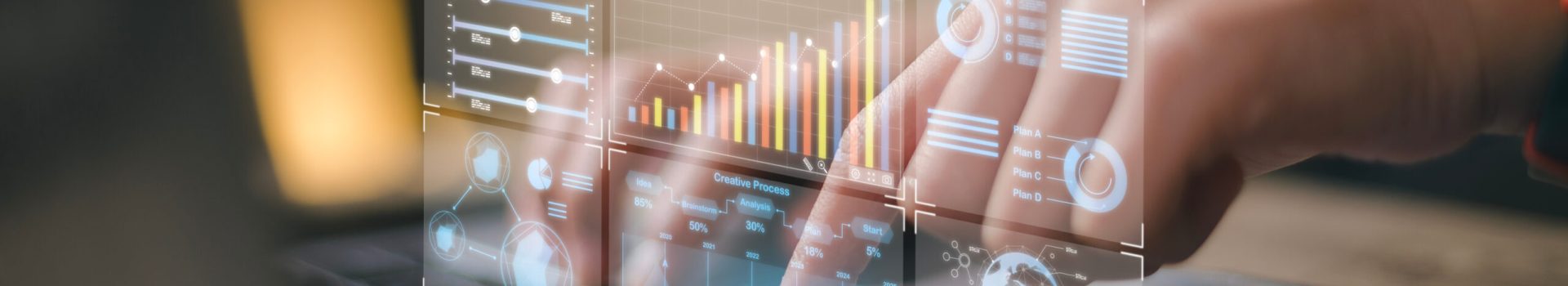 Data analyst working on business analytics dashboard with charts, metrics and KPI to analyze performance and create insight reports for operations management.